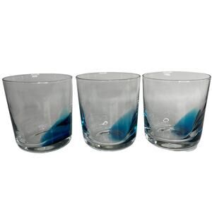 RARE Royal Doulton 1815 blue glass tumblers set of 3 etched bottom melted glass